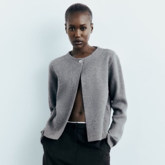 Zara Sweaters - Zara Metal Buttoned Knit Cardigan Gray S